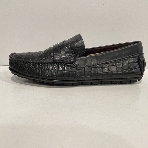 Bacco Bucci Mens Sz 8 Slip-On Black Croc Print Leather Driving Mocs Penny Loafer - Picture 6 of 12